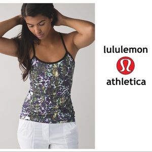 EUC Lululemon Power Y Tank Floral White Green 8
